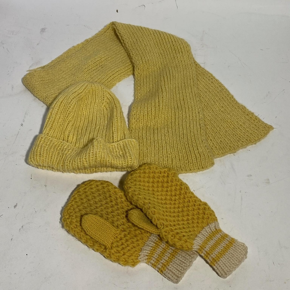 Child’s Hand-Knitted Scarf, Hat, and Mittens